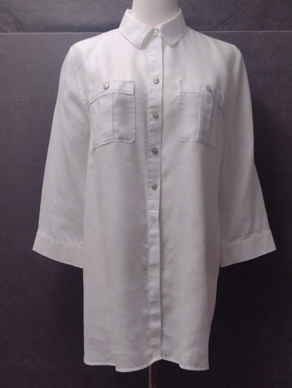 Chico's Size 1 (8/10 M) White Linen Button Down Coastal Utility Safari Shirt